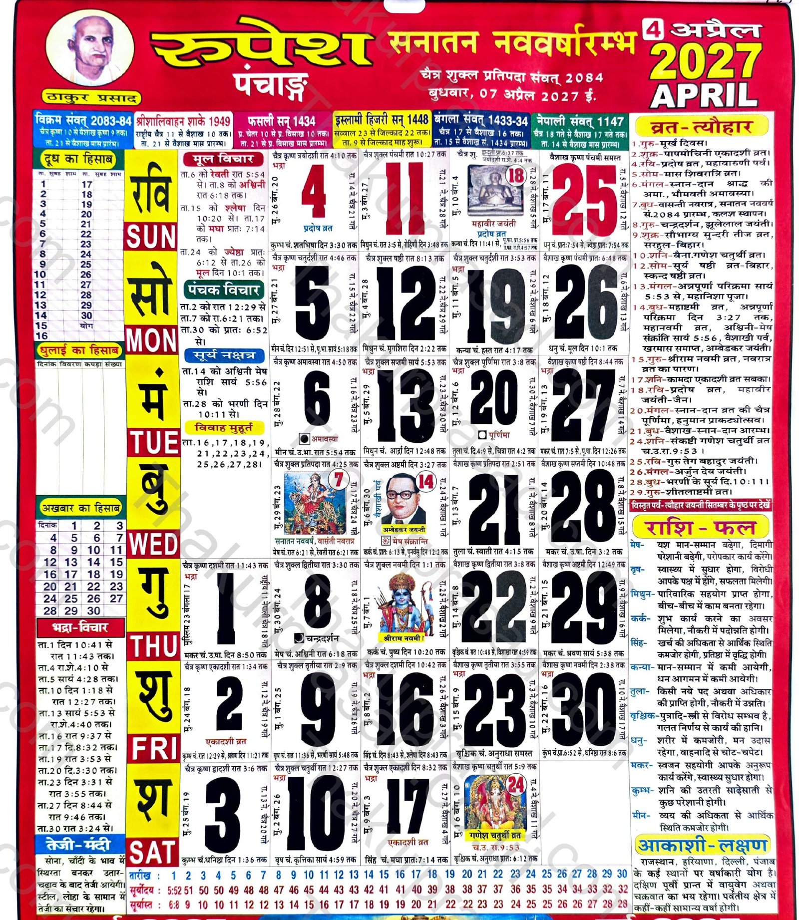 Thakur Prasad Calendar 2027 April